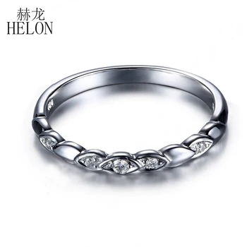 HELON Solid 10K White Gold Pave Genuine Natural Diamonds Ring Engagement Wedding Unique Vantage Trendy Jewelryy Women Ring