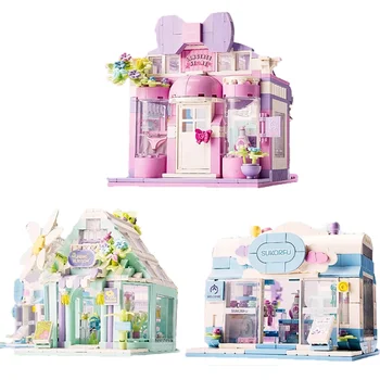 Sunshine gėlių namelis Gatvės vaizdas Mini dalelių statybinis blokas Vaikų dėlionės dovanų surinkimas Žaislas Mažos mergaitės gimtadienis 