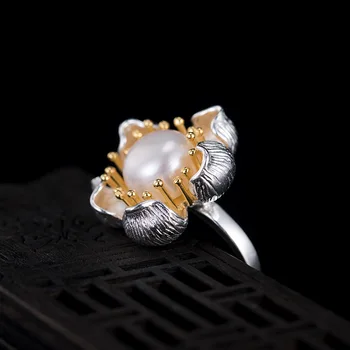 Subtilus madingas skanus Pietų jūra tikras natūralus baltas perlas 925 sidabro gėlė paprastas žiedas reguliuojamo dydžio nemokamas pristatymas