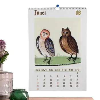 Juokingi viduramžių pelėdų paveikslų kalendorius 2024 m 12 mėnesių planuoklio sieninis kalendorius Šeimos planuoklio kalendorius svetainei Biuro dekoras