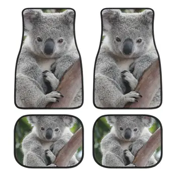 Green Leaf Koala Print Automobilių grindų kilimėliai Pėdų pagalvėlių rinkinys iš 4 neslystančių guminių atramų Sunkiasvorės transporto priemonės priekiniai galiniai kilimai Universalūs