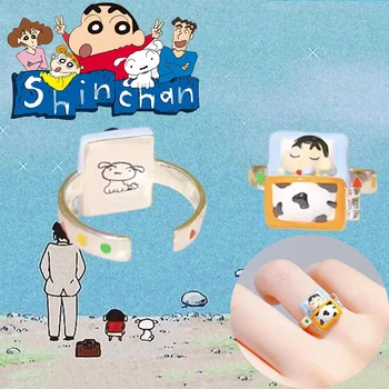 Crayon Shin-Chan 2023 Naujas mielas žiedas Stilingas animacinis filmas Pora pirštų, papuoštų moterims ir mergaitėms Vintage Open Ring atostogų dovana