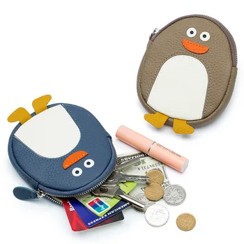 Natūralios odos trumpos monetos piniginės kortelių laikiklis Krepšio dėklas Miela pingvino karvės kailio piniginė studentėms moterims Raktas lūpų dažų ausinių maišelis