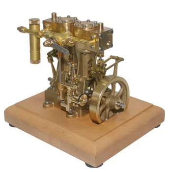 Vertikalus dviejų cilindrų garo variklio modelis Vintažinis darbinis dvigubo veikimo stūmoklinių garo variklių žaislas