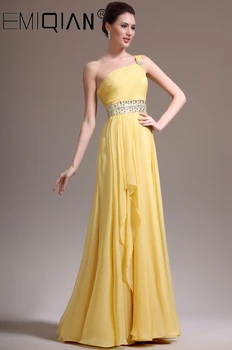 Geltona karoliukų suknelė Ilga vieno peties seksuali grindų ilgis Elegantiški vakarėlių chalatai vestidos cerimonia longos