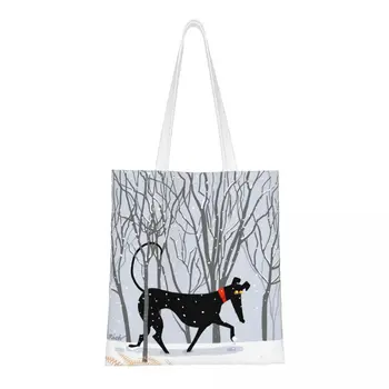 Žiemos skalikų krepšiai per petį Moteriškas pečių krepšys Estetiškas kurtas Whippet Lurcher šuo Didelės talpos pirkinių krepšys Tote Kawaii krepšys