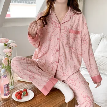 New Fall And Winter Ladies Megztinio pižama ilgomis rankovėmis Casual Comfort Breathable Wweet Cotton Homewear Suit Pižama