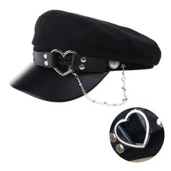 Populiari moteriška skrybėlė Veltinio aštuonkampė skrybėlė su meilės ir širdies diržu Y2K Moterų skrybėlių merginos Gotikinė skrybėlė Lolitos stiliaus šauni kepurė Dropship