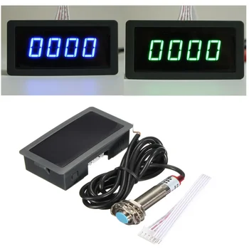 1/2vnt 4 skaitmeninis LED mėlynas žalias tachometras Matuoklis RPM greičio matuoklis + salės artumo jungiklio jutiklis NPN 12V