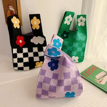 Gėlių megztos rankinės kontrastas Tingus krepšys Liemenė Krepšys Diržo krepšys Gėlių dizaino kryžminis krepšys Spalvingas krepšys Raštuota piniginė