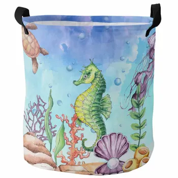 Jūrų vėžlių jūrų arkliukai Perlai Koralai Sulankstomas skalbinių krepšys Vaikų žaislų saugykla Neperšlampamas kambarys Nešvarūs drabužiai Organizatorius