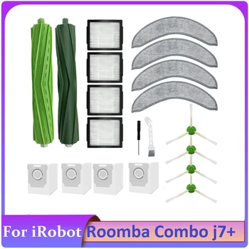 20PCS Pakaitiniai priedai Irobot Roomba Combo J7+ robotų dulkių siurblių maišeliai Guminis šepetys Filtras Šoninis šepetys šluostės šluostė