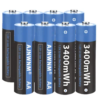 AJNWNM 1.5V AA Ličio jonų įkraunamos baterijos 3400mwh AA Baterija fotoaparato žibintuvėliui Žaislai AA 1.5V ličio įkraunama baterija