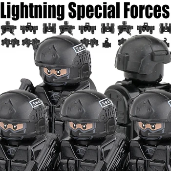 MOC Karinis žaibas Specialiųjų pajėgų statybiniai blokai Armijos SWAT kareivių figūrėlės Karys Pėstininkų ginklas Šalmas Ginklai Kaladėlės Žaislai