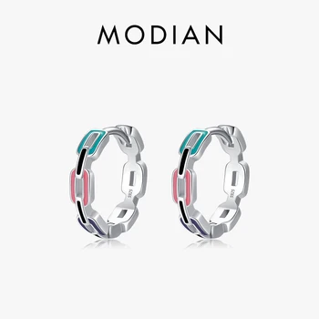Modian 925 Sterling Silver Original Lock Fashion Ear Buckles Rainbow Color Emal Hoop auskarai moterims Party Fine Jewelry