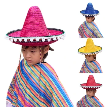 652F Bambuko audimas Sombrero skrybėlių festivalio skrybėlės Meksikiečių vakarėlis Skrybėlių fotografija Rekvizitai vaikams Tradiciniai kostiuminiai galvos apdangalai