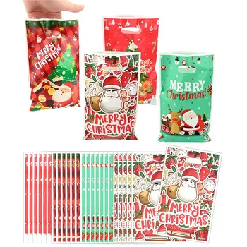 10vnt Kalėdiniai dovanų maišeliai 25X17cm Kalėdinių saldainių sausainių maišeliai Kalėdų senelio plastikinių maišelių pakuotės Kalėdų papuošimas 2023