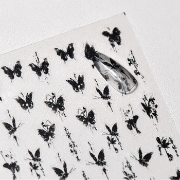 kinų stiliaus vintažinio juodo rašalo drugelis spalvingas 5D minkštas reljefinis nagų dailės lipdukas 3D lipdukų dekoravimo manikiūro įrankiai