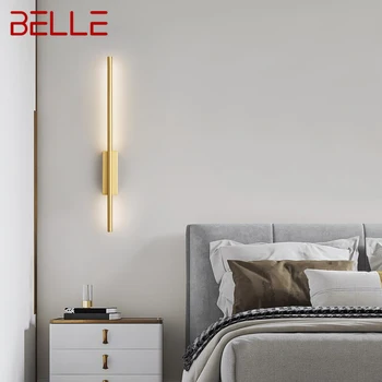 BELLE žalvarinis juostinis sieninis šviestuvas Modernus klasikinis LED 3 spalvų tiesiog kūrybingas žvakidės apšvietimas vidaus lovos svetainės dekorui