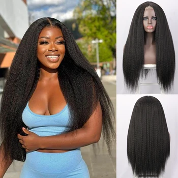 30 colių jaki tiesus perukas ilgas keistuolis tiesus perukas juodaodėms moterims kasdien naudokite natūralų sintetinį vidurinės dalies peruką Atsparus karščiui