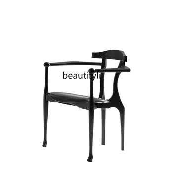 prancūziškas stilius Vidurio senovės meistro kėdė Gryna medžio masyvo atlošas Medžio masyvo minkštas krepšys Valgomojo kėdė Dizainerio stalo kėdės baldai
