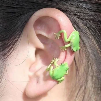 Gotikinis juokingas žalios varlės ausies spaustukas moterims Mielas gyvūnas Ausų rankogalių spaustukas be pradurto ausies kaulo auskarai Merginų vakarėlis Papuošalų dovana