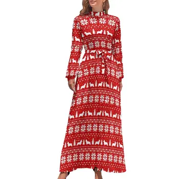 Corgi siluetų suknelė Kalėdų šventė Kawaii Custom Maxi suknelė aukštu juosmeniu korėjiečių mada Bohemija ilgos suknelės