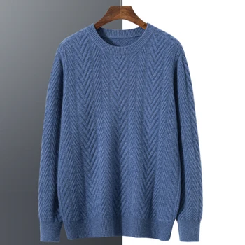 RONGYI 100% vyriškas grynas kašmyro megztinis apvaliu kaklu megztinis sustorėjęs rudens/žiemos naujas megztas megztinis laisvalaikio striukės viršus
