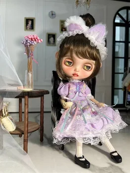 OB24 lėlių drabužiai su galvos apdangalais Madinga violetinė suknelė tinka 1/6 Blythes lėlės 