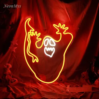 Helovino vaiduokliai LED neoninių ženklų žibintai Vakarėlio dekoracijos Lankstūs neoniniai žibintai Lauko vidaus namų kambarys Židinio mantija