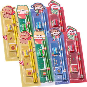 8 rinkiniai Suite Child Kids dėklas Kalėdiniai pieštukai su toppers Wood Daily Use Kit Rašikliai Spalvos