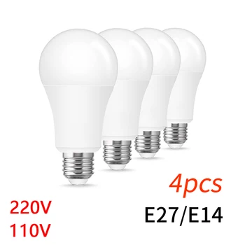 4vnt LED lemputės lempos AC220V AC110V E27 E14 AC120V 3W 6W 9W 12W 15W 18W 20W Lampada Bombilla Svetainė Pagrindinis šviestuvas