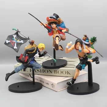 Japonų anime One Piece Luffy Ace Sabo Three Brothers Running Backpack Carrided Action Model Ornament Periferinio žaislo dovana