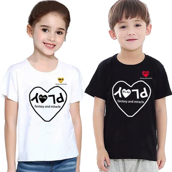 Boy Girl marškinėliai Medvilniniai O-Neck Širdies laiškų siuvinėjimai Širdies laiškų spausdinimas Vasaros laisvalaikio vaikiški marškinėliai trumpomis rankovėmis
