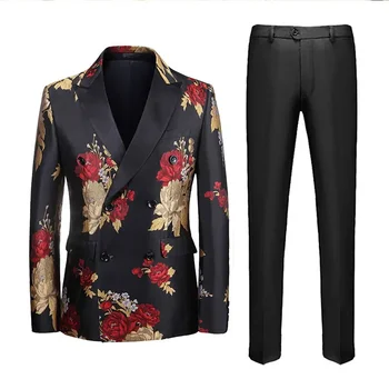 Boutique 5XL (Blazer + kelnės) Vyriškas kostiumas Mados verslas Itališko stiliaus džentelmenas Elegantiška suknelė Spausdinimas Plonas Formalus 2 dalių