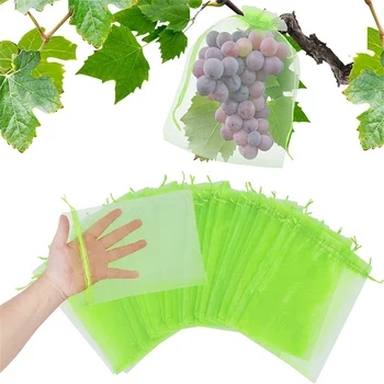 20PCS vaisių vynuogių apsaugos maišeliai sodo traukiamasis raištis tinkliniai maišeliai anti-paukštis augalų braškių vaisių auginimo maišeliai