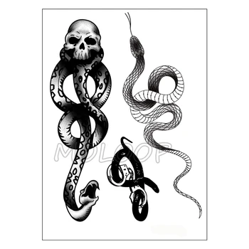 Tatuiruotės lipdukas Didelis gyvatės kaukolės lapas Laikinas vandeniui atsparus netikras tatuiruotės Helovino lipdukai Kūno menas vyrams Moterys Berniukai