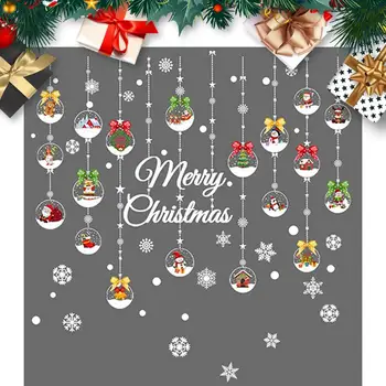 Christmas Wall Clings Linksmų Kalėdų mielas animacinis filmas Langų lipdukai Sienos menas Kalėdų senelio snaigės langų lipdukai namų dekoravimui