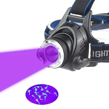 UV LED violetinis priekinis žibintas besisukantis priartinimo priekinis žibintas Įkraunamas galvos gaudymas Scorption degiklis didmeninė prekyba