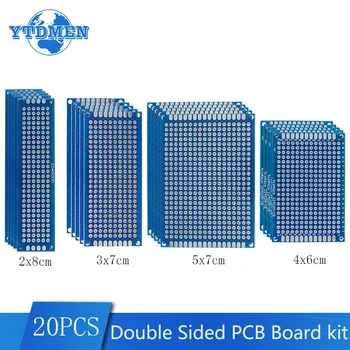 20PCS PCB plokštės prototipo rinkinys 2 * 8 3 * 7 4 * 6 5 * 7 cm dvigubos pusės plokštės DIY