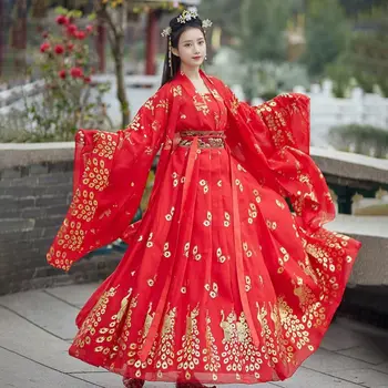 Senovės kinų kostiumas Moteriški drabužiai Tradicinės Hanfu moterys plius dydis Tangų dinastijos šokių kostiumai Liaudies fėjų suknelė Raudona apranga