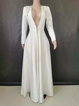Sparkly White Women Rhinestone DressBirthday Wedding Drag Queen kostiumaiEvening Date Out Elegantiškų suknelių dizaino apranga