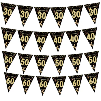 Juodojo aukso tema Gimtadienio reklamjuostė 30-asis gimtadienis Vimpelas 40-asis gimtadienis Girlianda 50-asis gimtadienio vakarėlis Dekoras Suaugusieji Moterys Vyrai
