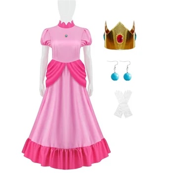 Žaidimas Persikų princesė Cosplay kostiumas Moterys Rožinė suknelė Aksesuarai Kostiumas Merginos Vaidmenų žaidimas Princesės suknelė Helovino karnavalo vakarėlis