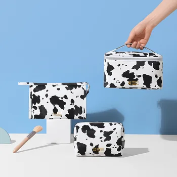 Naujas karvės rašto makiažo krepšys Nešiojamas kelionių lauko daugiafunkcinė piniginė Aukštos kokybės mielas odinis maišelis būtinas moterims