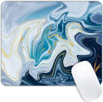 Blue Gold Line Marble Modern Cat Mouse Pad Gaming Mouse Mat Square Waterproof Mouse Pad Non-Slip Guminis pagrindas 9.5x7.9 colių
