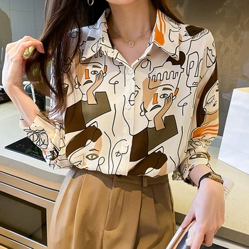 Nauji prašmatnūs moteriški marškiniai Mados spausdinimo moteriškos palaidinės 2022 Pavasario rudens priežastinis Palaidinės ilgomis rankovėmis mujer blusas