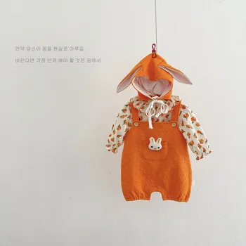 Korėjiečių kūdikio rudens naujas kostiumas Triušio gėlė 0-1 Baby Romper Korėjietiška versija Mielas triušio ausies kepurės krepšys Fart