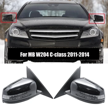 Automobilio šoninių durelių galia Galinio vaizdo veidrodžio komplektas Juoda skirta Mercedes Benz W204 C-Calss C200 C250 C300 C350 C63 2011-2014