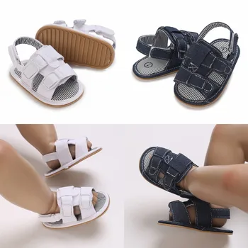 Vasarinis guminis pagrindas Anti Slip Baby Sandales Batai Toddler Girl Boy Canvas Sandalai Neslidūs pirmieji vaikštynės lovelės batai 0-18